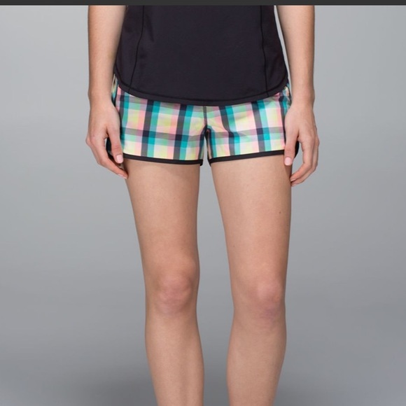 Lululemon Speed Short 2-way Stretch Wee Wheezy Check Bleached Coral Cadet blue - Picture 2 of 10
